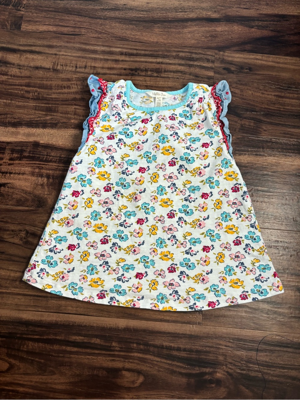 Matilda Jane White Floral Top with Aqua Trim